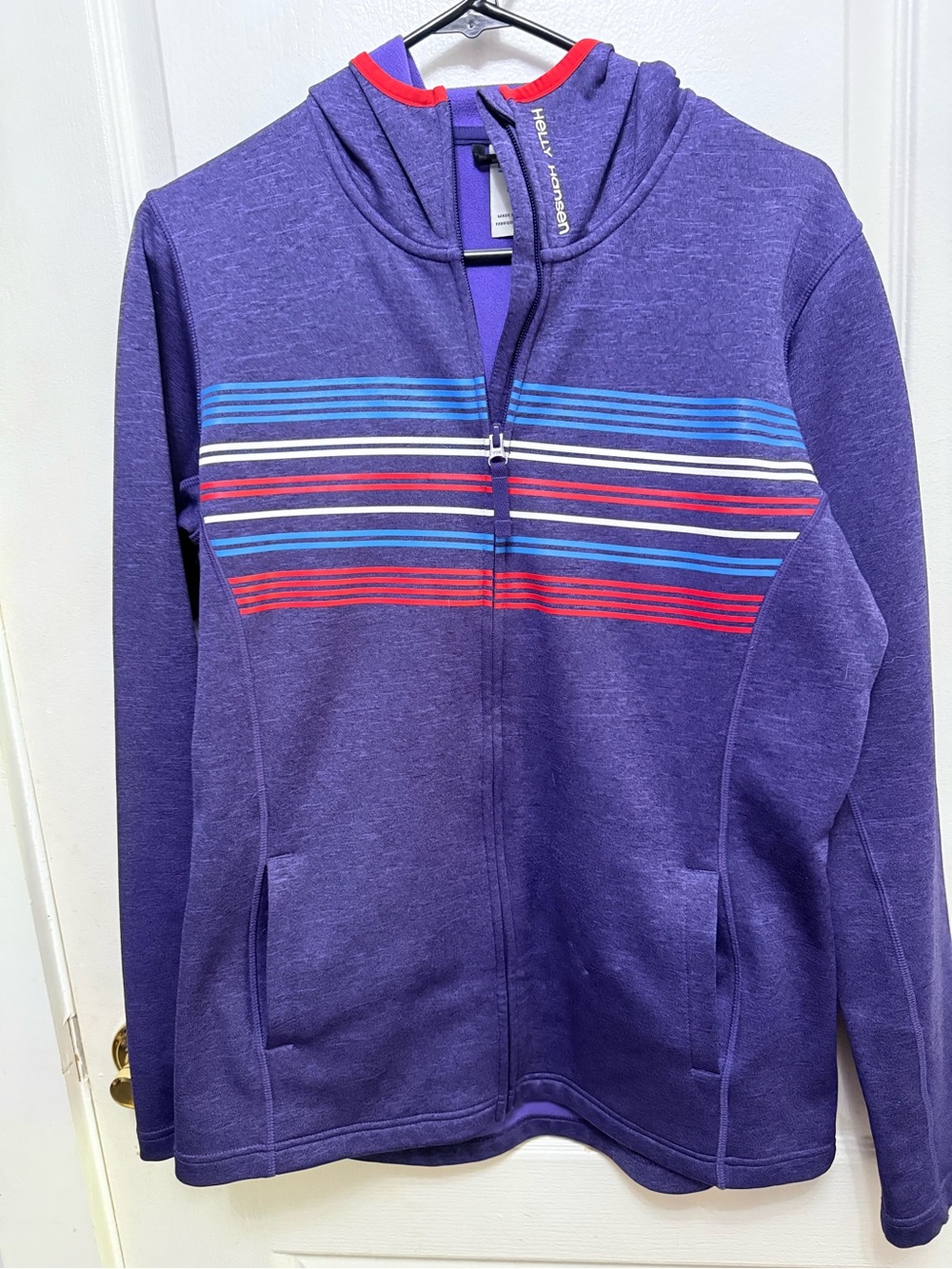 Helly Hansen Purple Striped Full Zip Fleece Hoodie Jacket